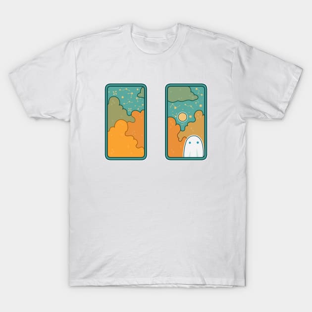 A ghosts waits outside the train doors T-Shirt by inkcapella